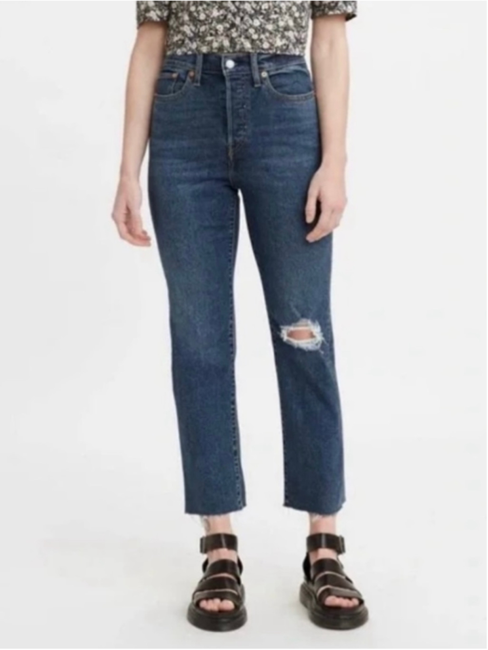 Levi’s Wedgie Straight Button fly Jeans Size 27 Blue Raw Hem Distressed
